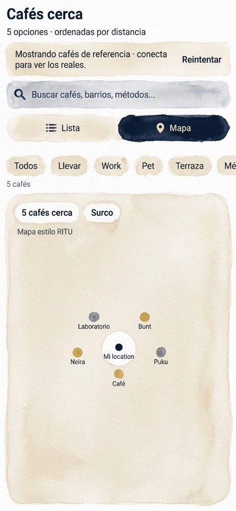 Mapa de cafeterías cerca en RITU